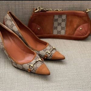 Gucci Women’s Monogram Brown Leather Purse & Shoes - Pumps Size 36 - Vintage